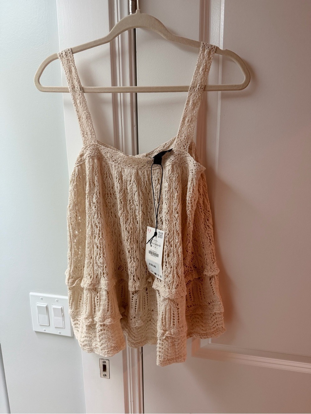 Zara Cream Crochet Tiered Tank Top